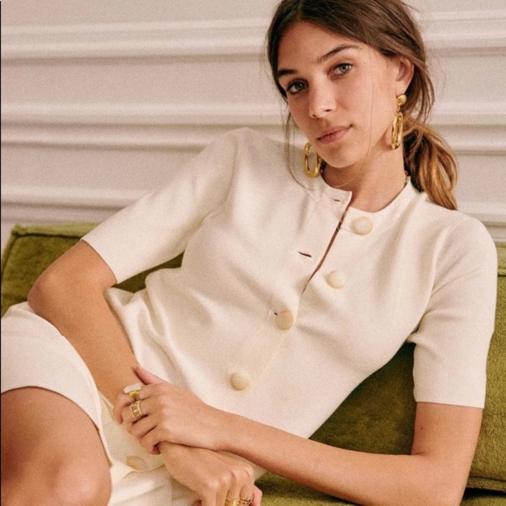 Sézane Ava White Button Dress With Pockets